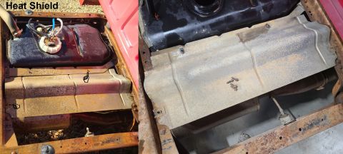 1997 Ford F-250 - This doesn't make sense to me, so I flipped this heat shield's fasteners so they can be removed from below. IF THE IMAGE IS TOO SMALL, clic…
