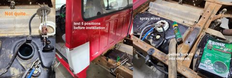 1997 Ford F-250 - After welding the baseplate to the tube, and copying the float arm, re-assembling the tank hanger was quick & easy. But before dropping it…