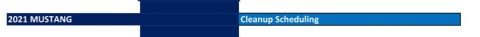 2021 Ford Mustang - This document displays '2021 MUSTANG' and 'Cleanup Scheduling' text, indicating production or administrative information.