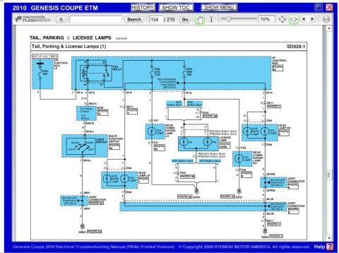 2010 Hyundai Genesis - This electrical troubleshooting manual page details the wiring for the tail, parking, and license lamps.
