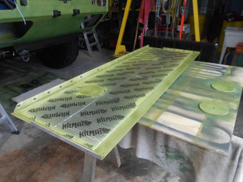 1992 Ford Bronco - Metal panel covered in Kilmat sound deadening material, likely for automotive interior work.