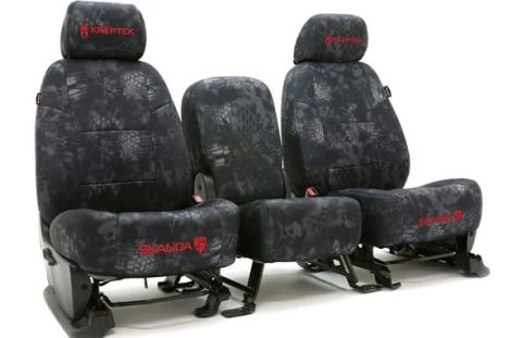 2000 Ford Explorer - Krypton and Skanda seat covers with camouflage pattern are shown against a white background.