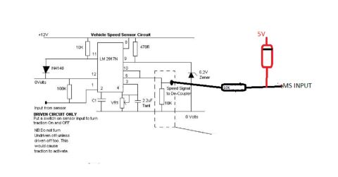 2000 Lotus Esprit - Diagram shows a vehicle speed sensor circuit with component values and connections labeled.