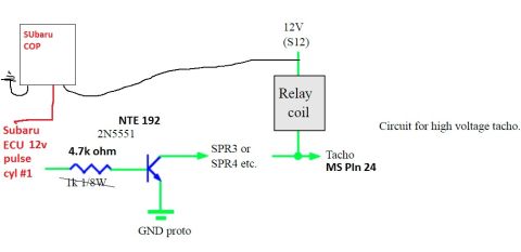 2015 Subaru Impreza - This diagram illustrates a circuit for a high voltage tachometer using Subaru ignition components and a transistor.