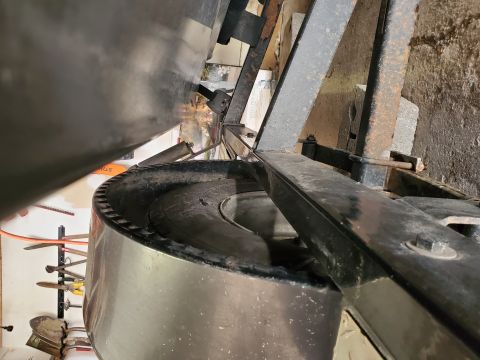 2005 Tracker Tournament - Close-up view of a boat trailer's tire and supporting metal frame.