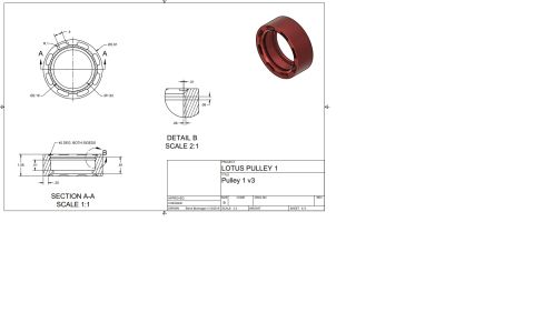 2000 Lotus Esprit - This diagram shows the specifications and a 3D model of a Lotus pulley.