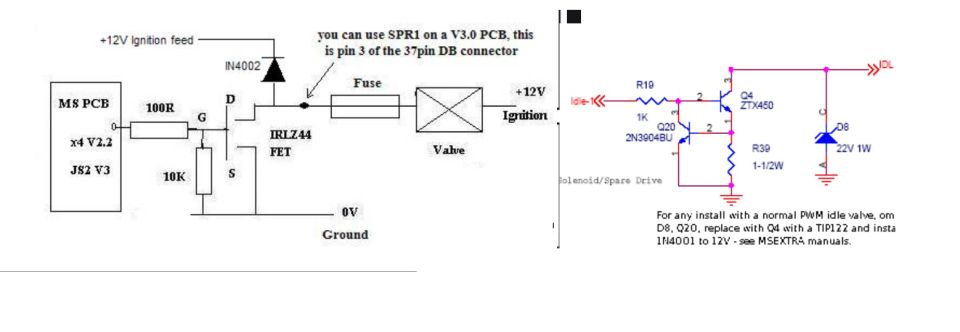 Electronic schematic of an IRLZ44 FET solenoid driver with resistors, diodes and transistors