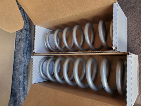 1996 Ford Bronco - Two silver coil springs are packaged in a cardboard box, with text visible on the lower spring.