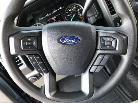 2021 Ford F-250 - Interior view of a Ford truck's steering wheel and dashboard, showing the Ford logo and various control buttons.