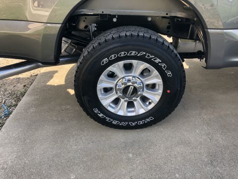 2021 Ford F-250 - Close-up of the front wheel and fender area of a 2021 Ford F-250 truck.