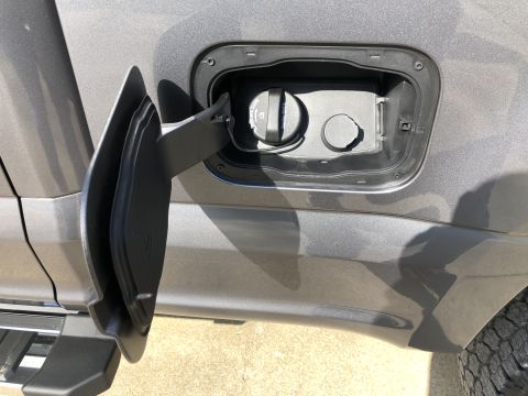 2021 Ford F-250 - Close-up of the open fuel filler door on a 2021 Ford F-250.