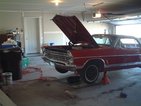 1967 Ford Galaxie - Changing the oil, checking brakes, rotating tires, etc. Looks pretty bad without hubcaps!