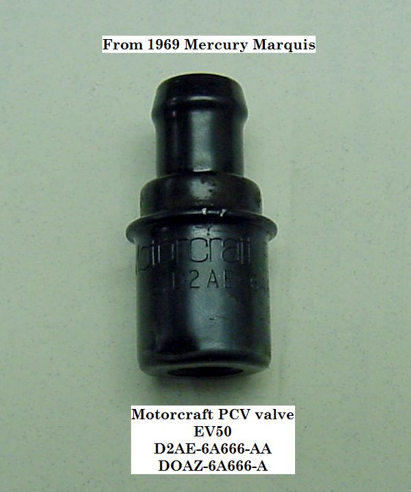 Original PCV valve, removed.  Motorcraft part numbers shown.