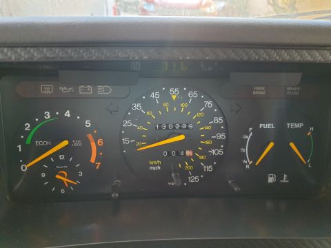 1991 Saab 900 - Interior view of a car's dashboard, displaying various gauges and the odometer reading.