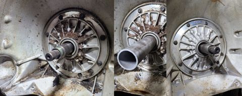 1997 Ford F-250 - I made a tool to keep trash out of the transmission as I scraped & washed the years of mud, and the rat-nest soup that came down from the v…