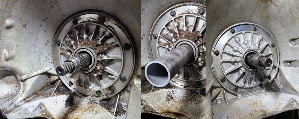 Three views of an axle hub or transmission pump splined shaft