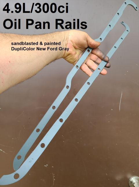 1995 Ford F-150 - 4.9L Oil Pan Rails IF THE IMAGE IS TOO SMALL, click it. washed, sandblasted, and painted with DupliColor engine ceramic New Ford Gray (DE16…