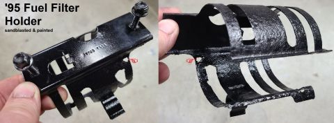 1995 Ford F-150 - '87-96 Gas F-series & Bronco Fuel Filter Holder IF THE IMAGE IS TOO SMALL, click it. washed, sandblasted, and painted gloss black; note rus…