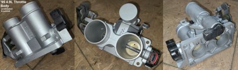 1995 Ford F-150 - 4.9L Throttle Body IF THE IMAGE IS TOO SMALL, click it. washed, sandblasted, and painted inside & out with DupliColor engine ceramic Alumin…