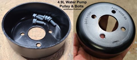 1995 Ford F-150 - 4.9L Water Pump Pulley F4TE8509BA & Bolts IF THE IMAGE IS TOO SMALL, click it. washed, sandblasted, and painted inside & out with DupliColo…