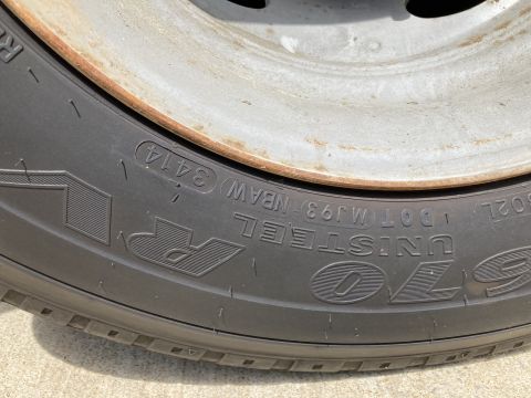2015 Ford F-550 - Close-up of a tire showing the DOT code 3414, indicating it was manufactured in the 34th week of 2014.