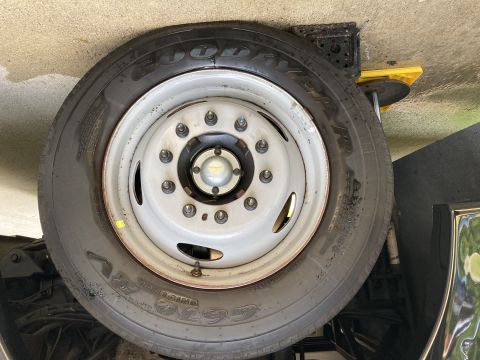 2015 Ford F-550 - A close-up view of a spare tire and wheel assembly, showing the tread and rim details.