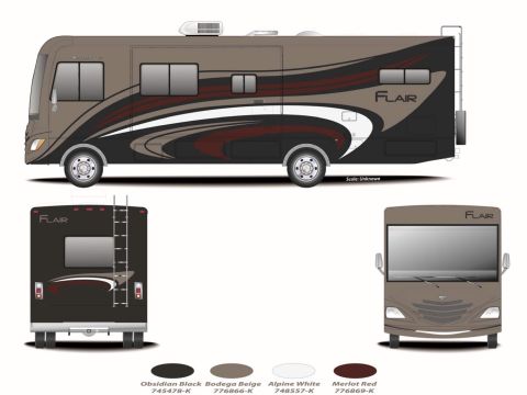 2015 Ford F-550 - Manufacturer paint and graphics scheme sheet for a Fleetwood Flair motorhome listing color names and paint codes.