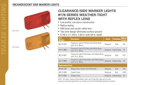 2015 Ford F-550 - Catalog page showing incandescent side marker lights, part numbers, and specifications.