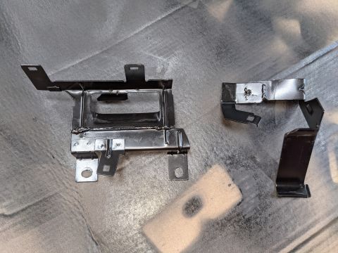 1973 Ford Bronco - PDB mounting bracket cut and welded on backwards so that it mounts downward and the box sits over the bracket. To the right is the C115 mou…
