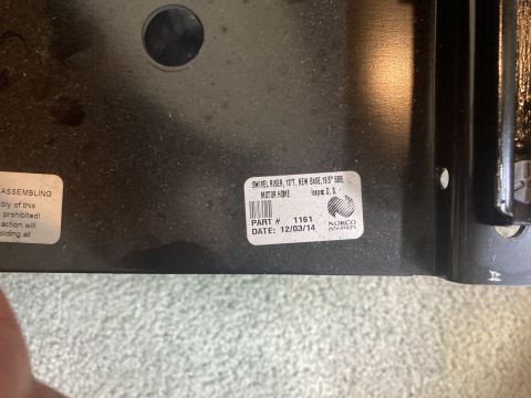 2015 Ford F-550 - Manufacturer spec/ID plate label on a Norco motorhome swivel riser with part number and date