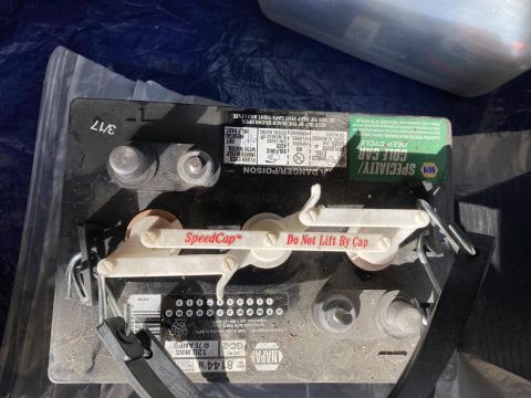2015 Ford F-550 - NAPA battery identification label listing group size, model number, reserve capacity, and serial number.