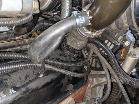 1973 Ford Bronco - Another shot of the radiator hose attaching the filler tube.