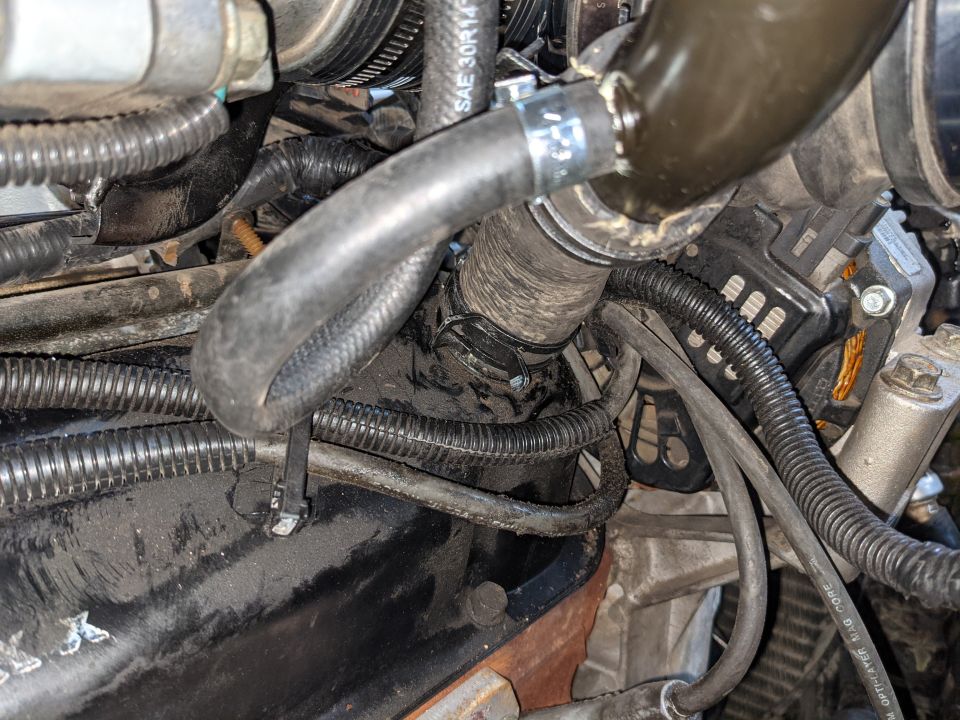 Another shot of the radiator hose attaching the filler tube.