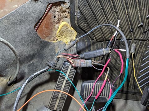 1973 Ford Bronco - These 3 connectors were originally in the engine bay. The 4-pin square connector is used for the black/red wire to the reverse lights and a…