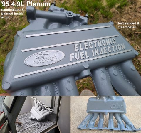1995 Ford F-150 - 4.9L Upper Intake Manifold IF THE IMAGE IS TOO SMALL, click it. washed, sandblasted, planed, and painted inside & out with DupliColor engin…