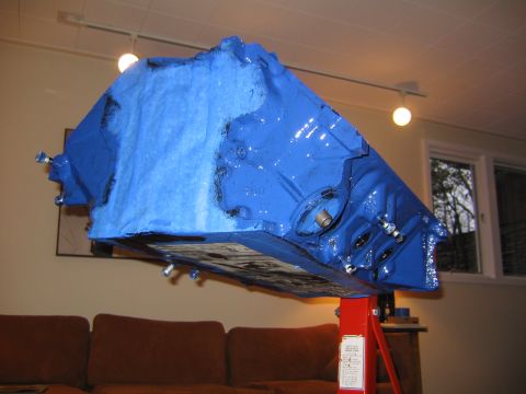 1978 Ford Bronco - 1st coat of blue. we went alot thinner on the block than the heads. you can see the black coming thru the blue. i did 1 coat of black, abou…