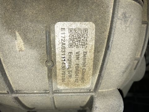 2015 Ford F-550 - Detroit Chassis data/ID plate showing VIN and engine serial number on a vehicle component.