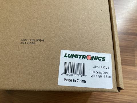2015 Ford F-550 - Packaging for Lumitronics LED Ceiling Dome Lights, part number LUM-ICL97L-6, made in China.