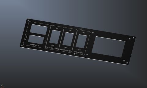2015 Ford F-550 - Monitor panel displays controls for generator, house battery, water heater, and water pump.