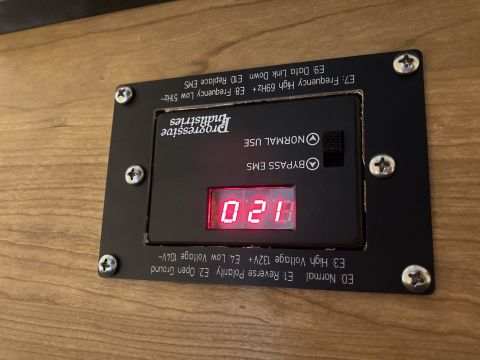 2015 Ford F-550 - This is a Progressive Industries EMS-HW30C surge protector, a digital display that reads 021.