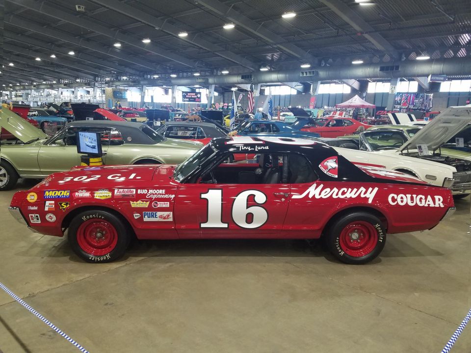 1967 Mercury Cougar race car, number 16, with "Mercury COUGAR" text on the side