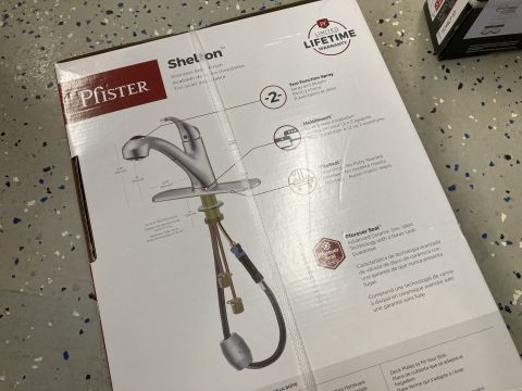 2015 Ford F-550 - The box displays a diagram and features of a Pfister Shelton faucet, not a vehicle.