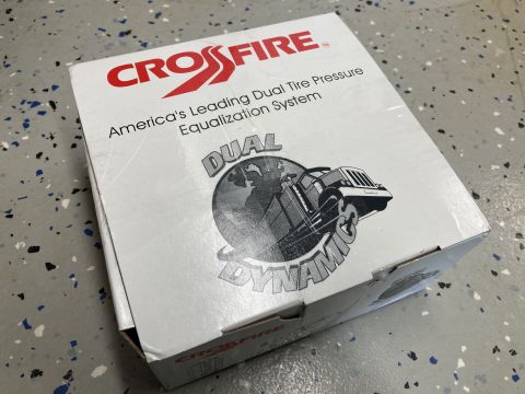 2015 Ford F-550 - This box advertises the Crossfire Dual Dynamics system for equalizing tire pressure on vehicles.