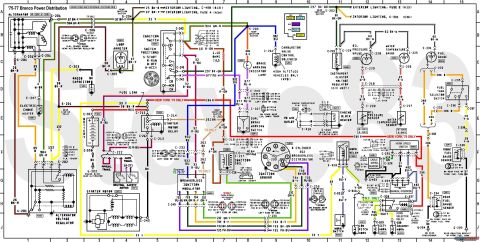 1976 Ford Bronco - This is a wiring diagram for a 1976-1977 Ford Bronco's power distribution system.