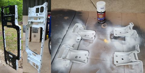 1995 Ford Bronco - This new core support was primed, so I washed it & painted the back side with the truck's original color. The front is flat black, like I a…