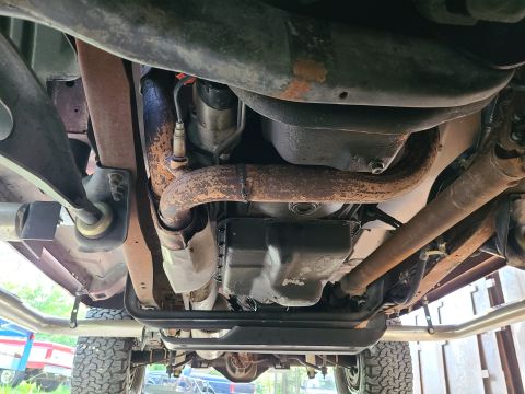 1995 Ford Bronco - There are no substantial leaks, but the transmission pan & mount are grimy, and the rear diff appears to be seeping some oil around the lef…