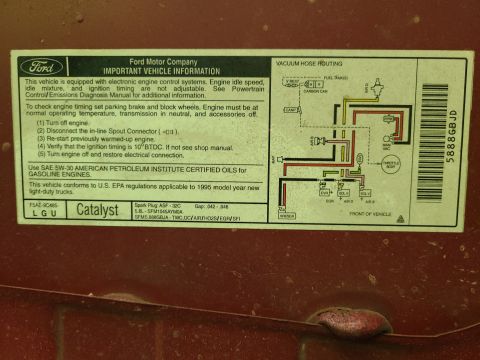 1995 Ford Bronco - Vehicle emissions control information (VECI) label [url=https://www.supermotors.net/registry/media/858380_1] https://www.supermotors.net/ge…