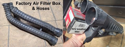 1995 Ford Bronco - Remove FIPK; install used OE air filter box & tubes, new PCV breather hose (new fabricated plastic tube &/or new aftermarket rubber hose),…