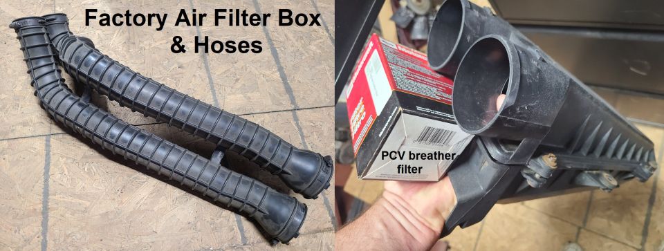 Factory air filter box and hoses with a PCV breather filter box