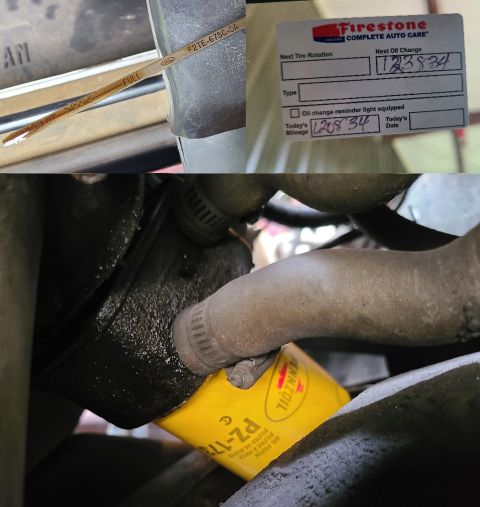 1995 Ford Bronco - The oil isn't due to be changed, but it's overfull and the filter is an undersized cheapo. IF THE IMAGE IS TOO SMALL, click it. [url=https:…